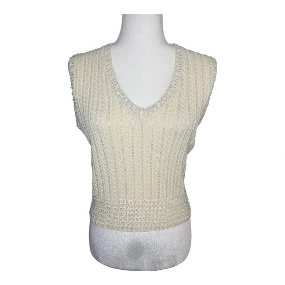 amanda vie Jackets & Blazers - Vintage Beaded Knit Sweater Vest | Y2K Glam Classic | Deadstock Small Vie